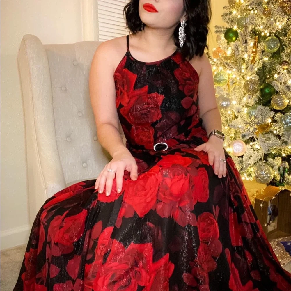 open lace back dress Popular Black Chiffon Red Spaghetti Straps Long Evening Prom Dresses,  Custom Prom Side Slit Dress, MR8787 main image 1